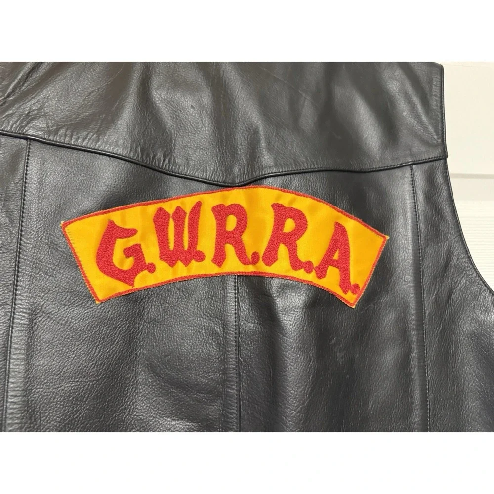 FMC‎ Genuine Leather Biker Vest Size 50 Black Embroidered Veteran's Pins